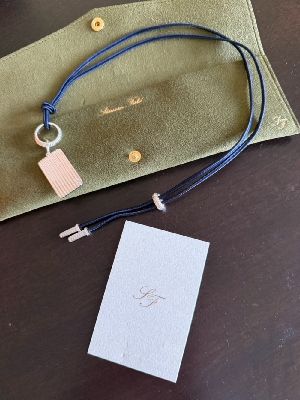 Diamond Rectangle Barre Medallion with Diamond & Removable Silk Cord Necklace - Picture 4 of 16
